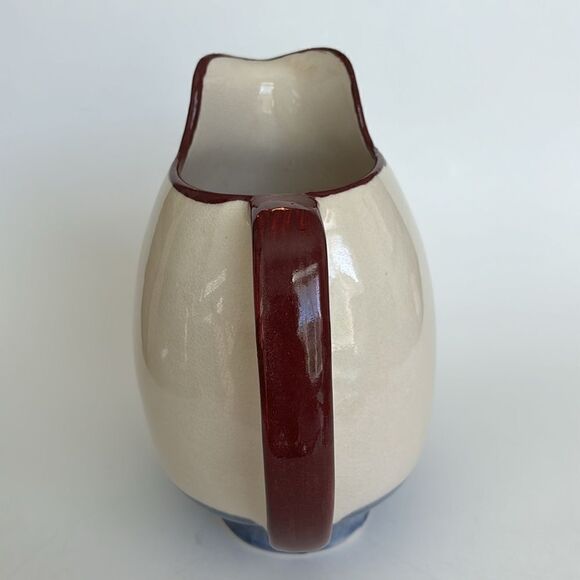 Winfield Pasadena Pottery Pitcher Vintage Cream Blue Burgandy 7.5” - Picture 3 of 11